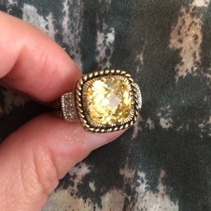 Lia Sophia silver and gold ring with yellow cut stone